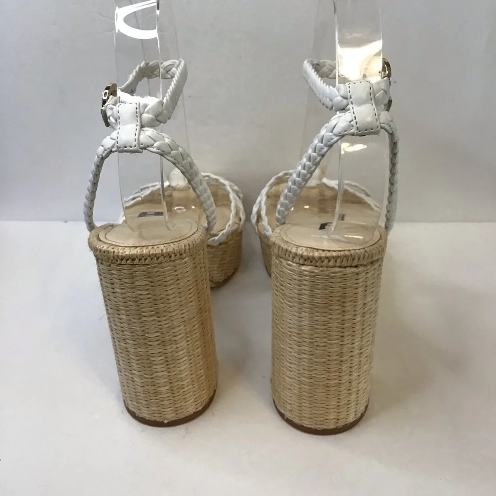 NINE WEST Women's RYLIN White Tan Raffia Chunky Platform Sandals 10